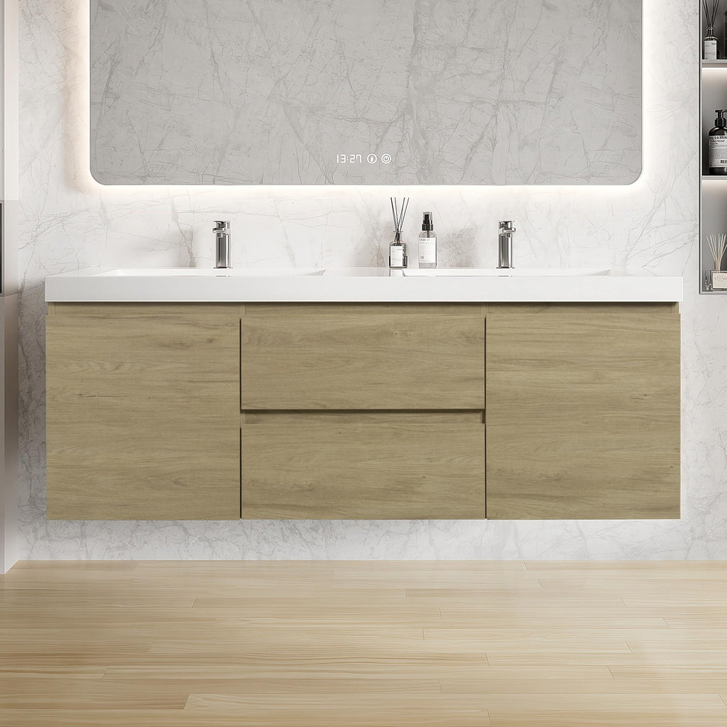 Floating Bathroom Vanity with Sink, Large Storage Wall Mounted Floating Vanity with Soft Close Drawers, One-Piece Basin Bathroom Sink Cabinet