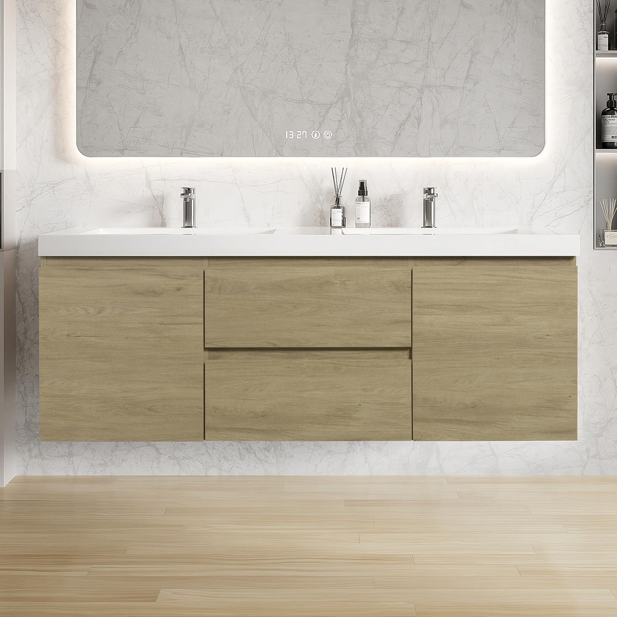 Floating Bathroom Vanity with Sink, Large Storage Wall Mounted Floating Vanity with Soft Close Drawers, One-Piece Basin Bathroom Sink Cabinet