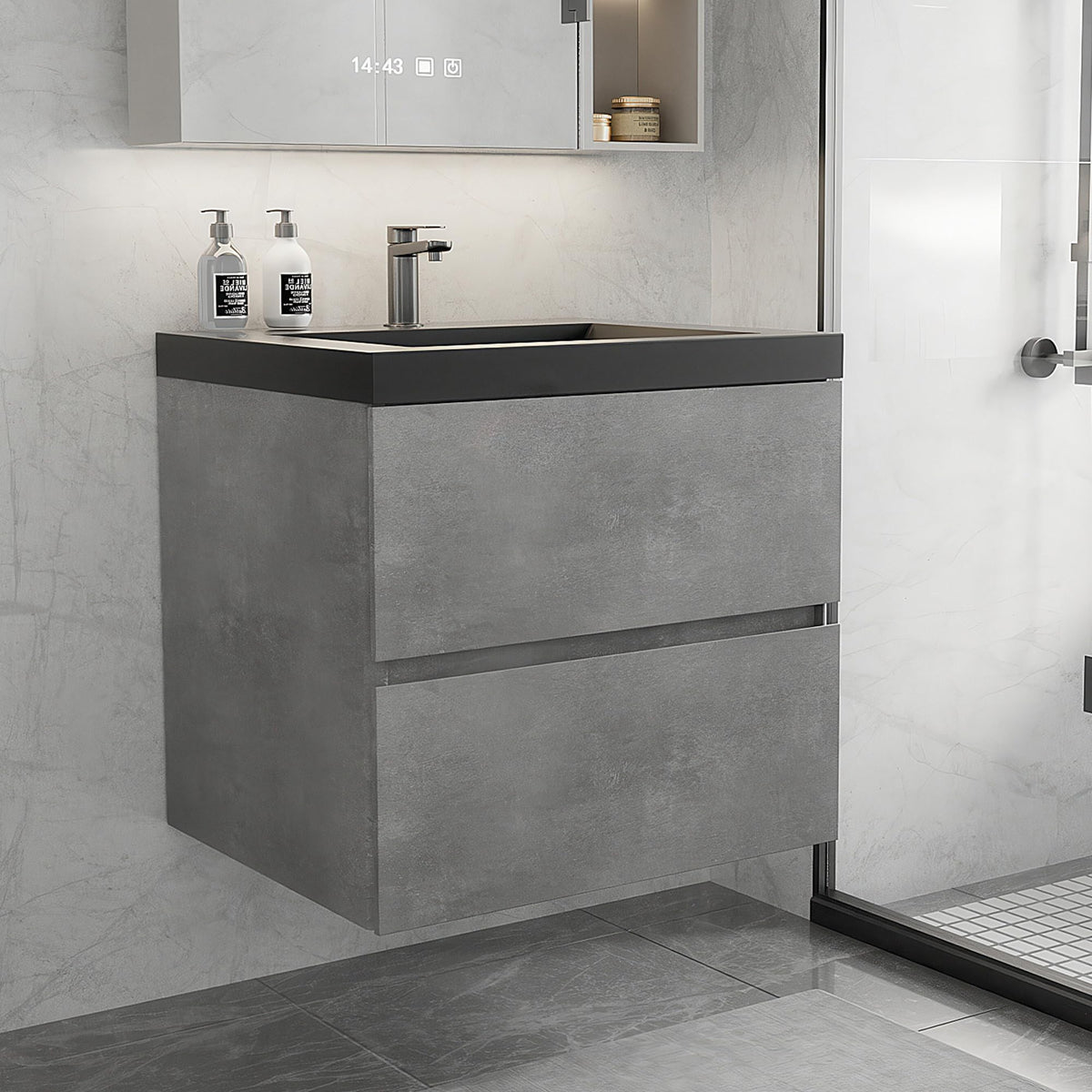 Floating Bathroom Vanity with Sink, Large Storage Wall Mounted Floating Vanity with Soft Close Drawers, One-Piece Basin Bathroom Sink Cabinet
