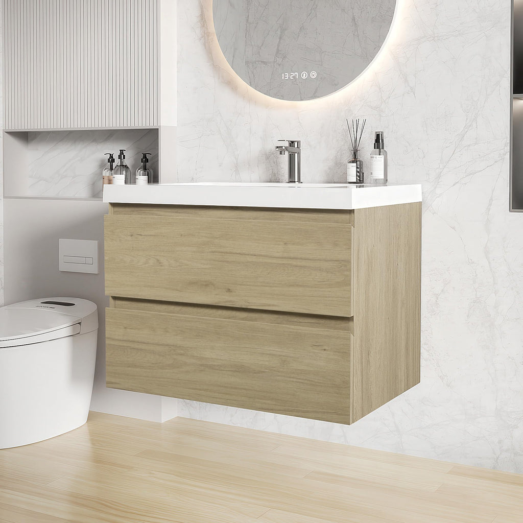Floating Bathroom Vanity with Sink, Wall Mounted Floating Vanity with Soft Close Drawers, Large Storage Bathroom Vanity with One-Piece Smooth Sink, Fully Assembled