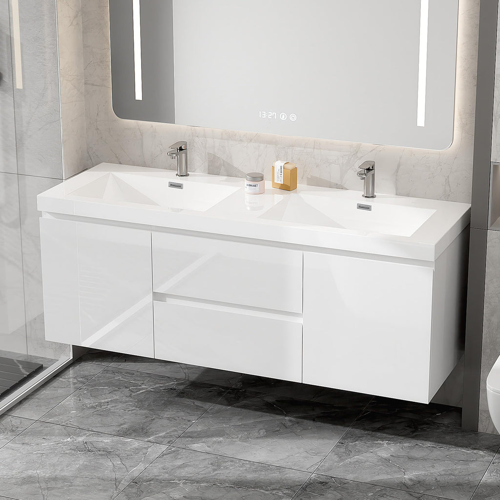Floating Bathroom Vanity with Sink, Wall Mounted Floating Vanity with Soft Close Drawers, Large Storage Bathroom Vanity with One-Piece Smooth Sink, Fully Assembled