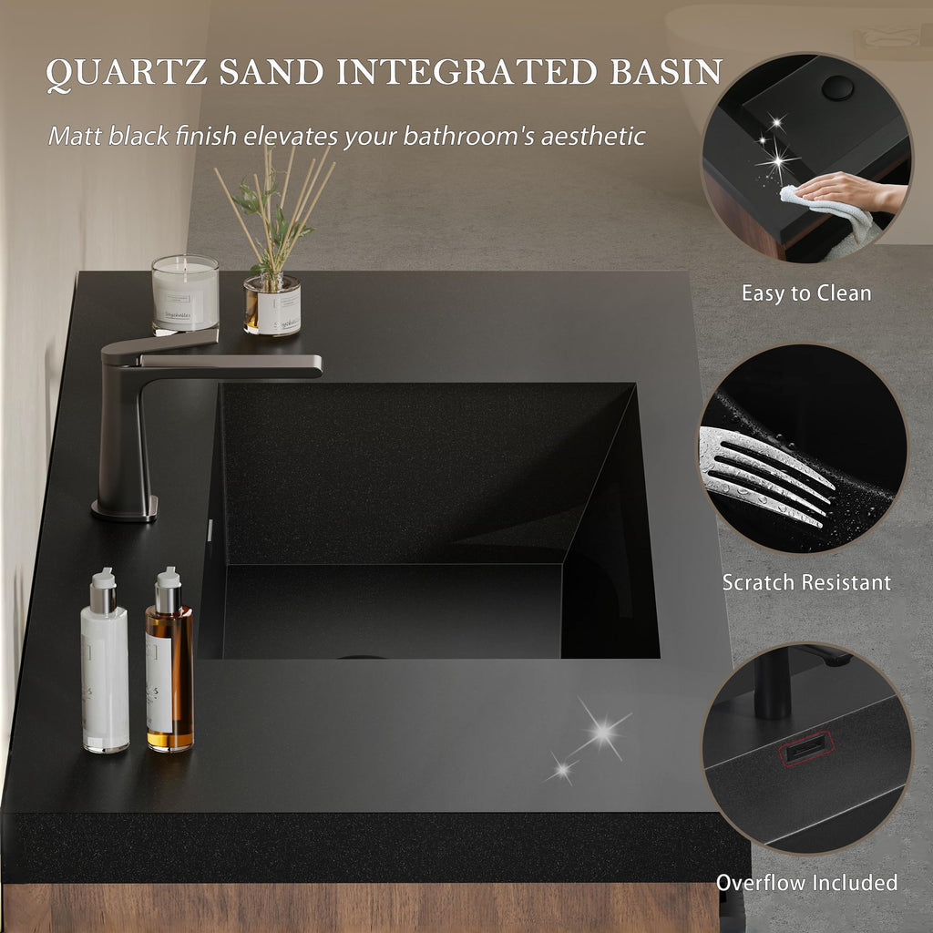 Floating Bathroom Vanity with Sink, Large Storage Wall Mounted Floating Vanity with Soft Close Drawers, One-Piece Basin Bathroom Sink Cabinet