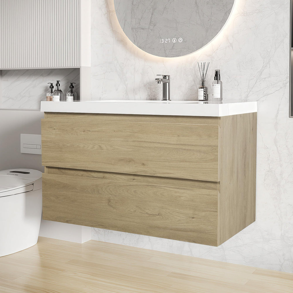 Floating Bathroom Vanity with Sink, Wall Mounted Floating Vanity with Soft Close Drawers, Large Storage Bathroom Vanity with One-Piece Smooth Sink, Fully Assembled