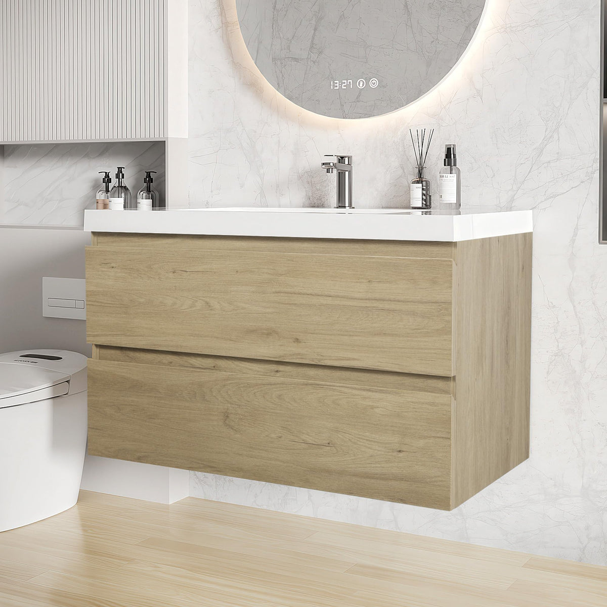 Floating Bathroom Vanity with Sink, Wall Mounted Floating Vanity with Soft Close Drawers, Large Storage Bathroom Vanity with One-Piece Smooth Sink, Fully Assembled