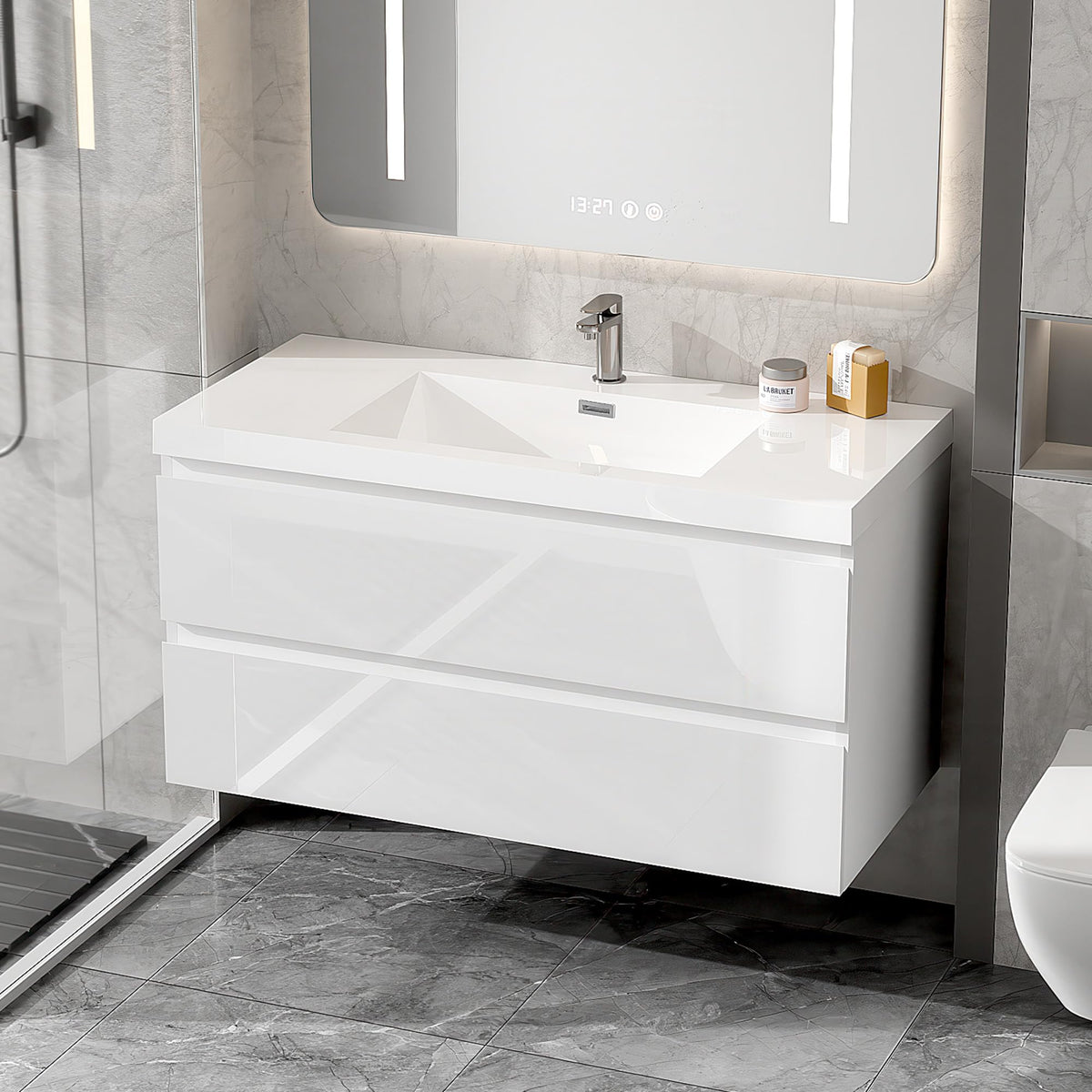 Floating Bathroom Vanity with Sink, Wall Mounted Floating Vanity with Soft Close Drawers, Large Storage Bathroom Vanity with One-Piece Smooth Sink, Fully Assembled