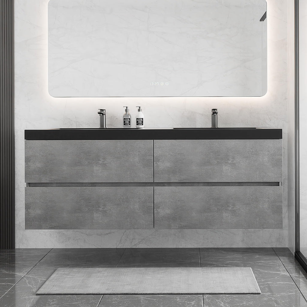 Floating Bathroom Vanity with Sink, Large Storage Wall Mounted Floating Vanity with Soft Close Drawers, One-Piece Basin Bathroom Sink Cabinet