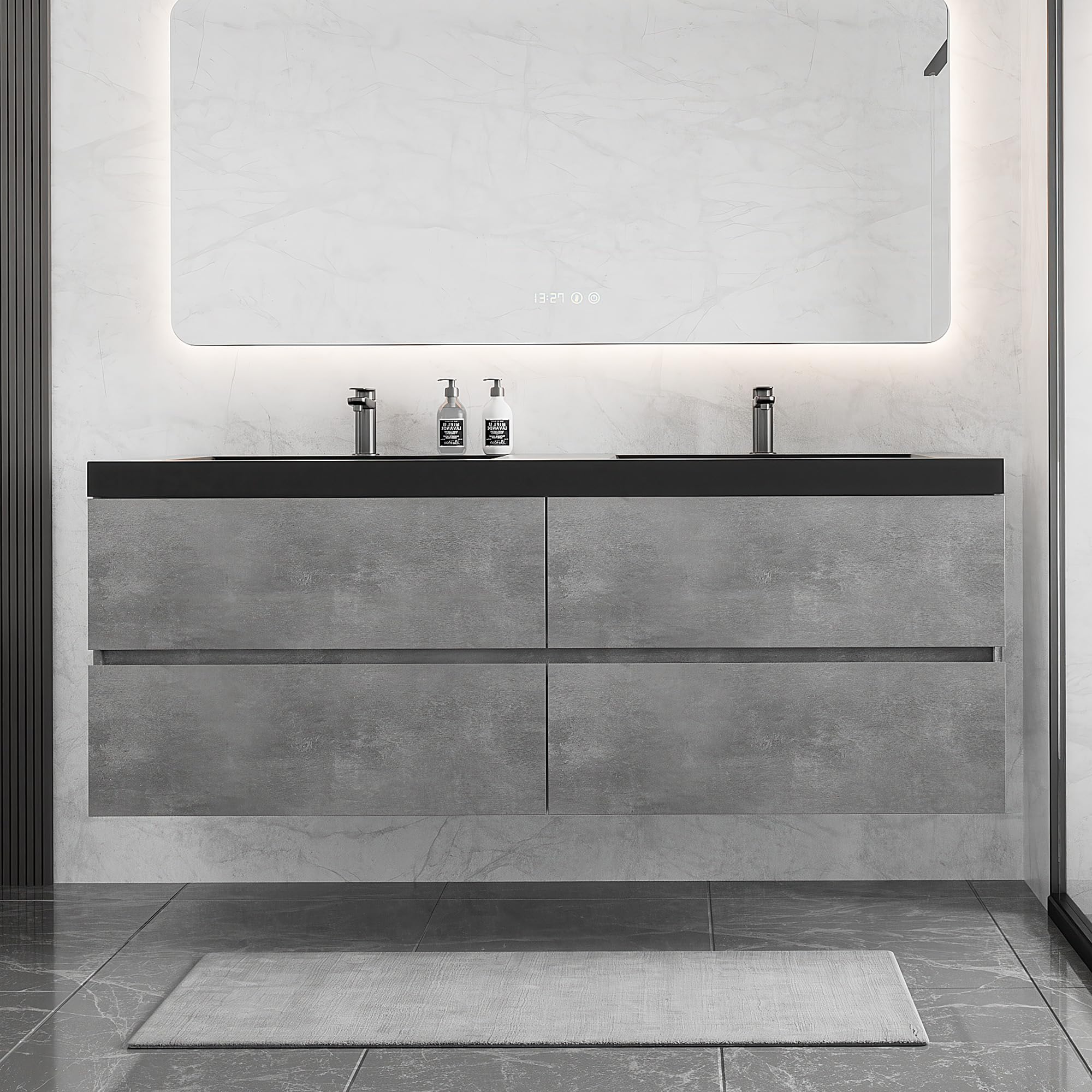 Floating Bathroom Vanity with Sink, Large Storage Wall Mounted Floating Vanity with Soft Close Drawers, One-Piece Basin Bathroom Sink Cabinet