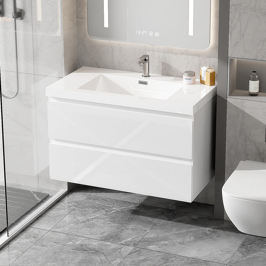 Floating Bathroom Vanity with Sink, Wall Mounted Floating Vanity with Soft Close Drawers, Large Storage Bathroom Vanity with One-Piece Smooth Sink, Fully Assembled