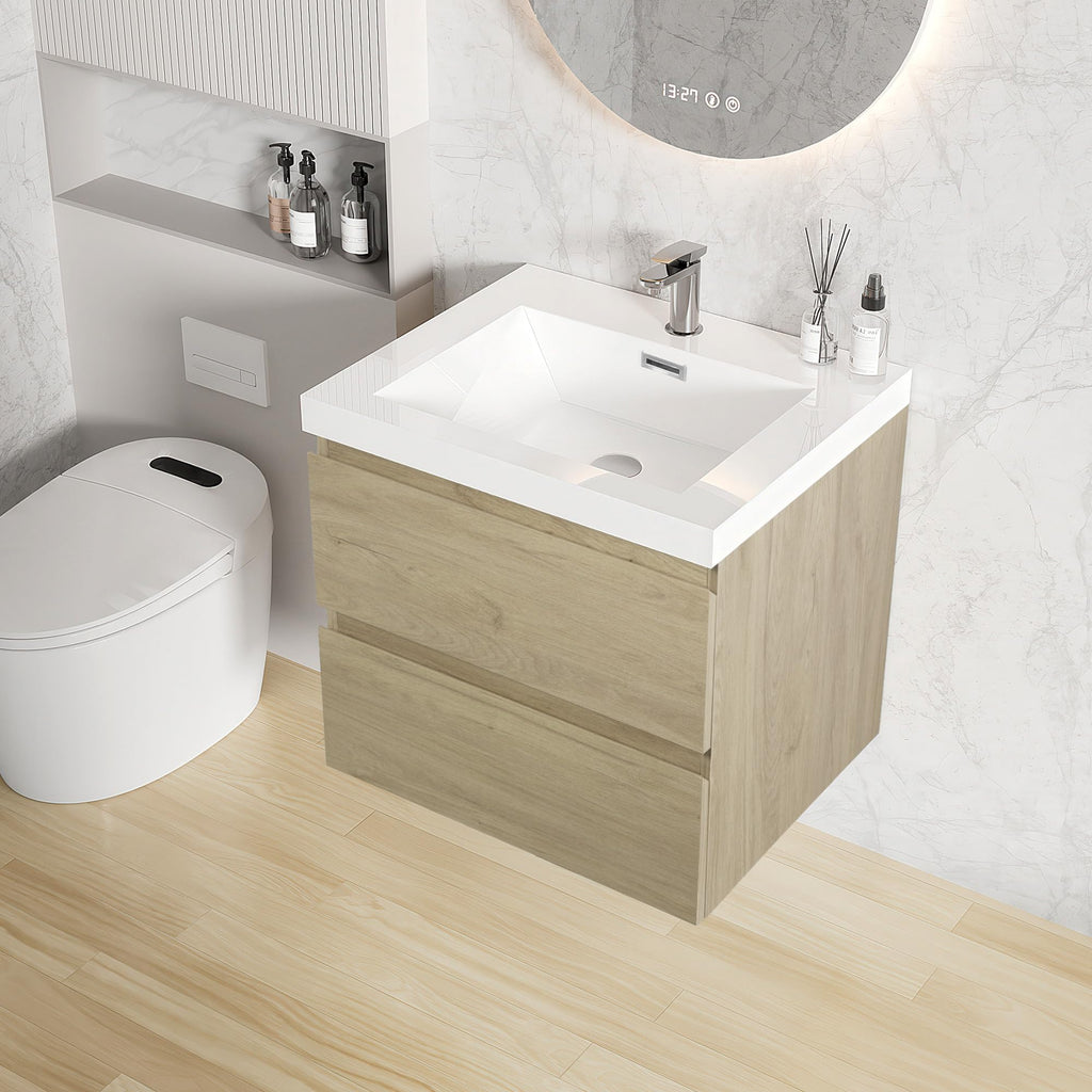 Floating Bathroom Vanity with Sink, Large Storage Wall Mounted Floating Vanity with Soft Close Drawers, One-Piece Basin Bathroom Sink Cabinet