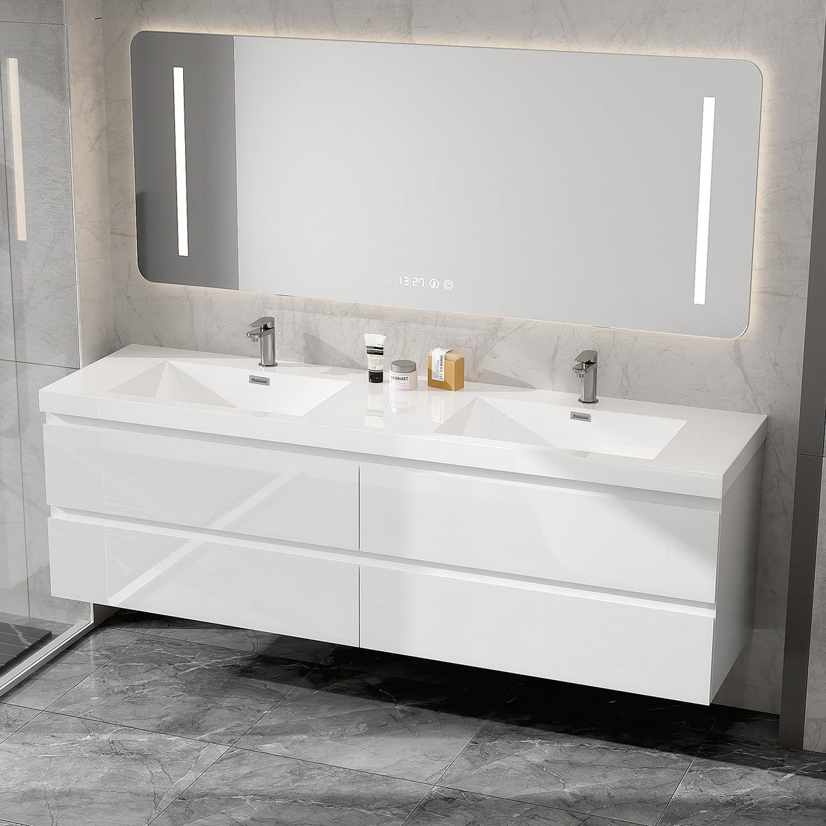 Floating Bathroom Vanity with Sink, Large Storage Wall Mounted Floating Vanity with Soft Close Drawers, One-Piece Basin Bathroom Sink Cabinet