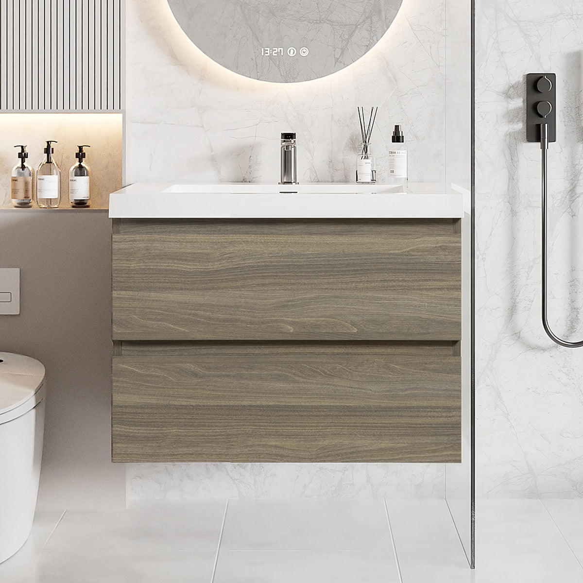 Floating Bathroom Vanity with Sink, Large Storage Wall Mounted Floating Vanity with Soft Close Drawers, One-Piece Basin Bathroom Sink Cabinet