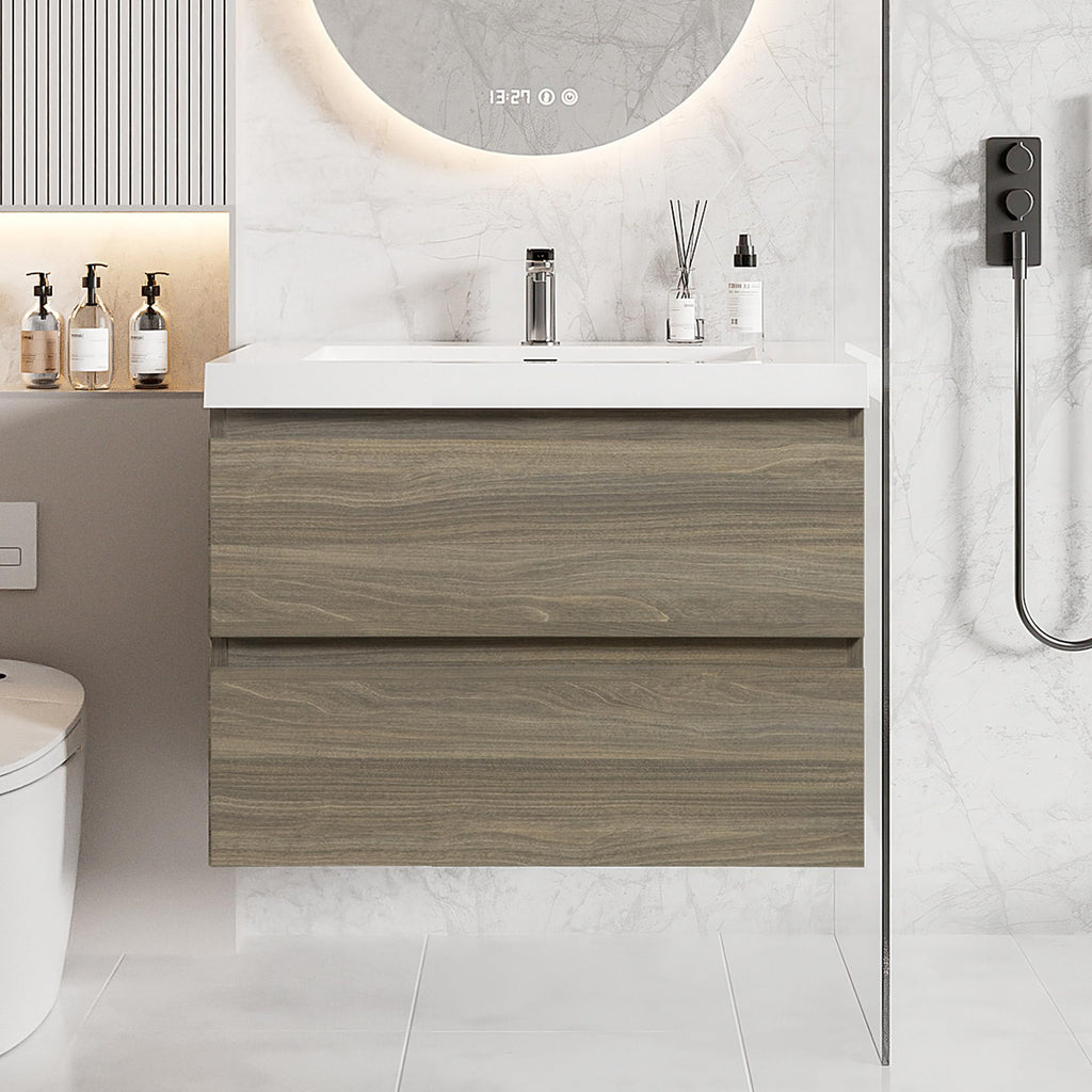 Floating Bathroom Vanity with Sink, Large Storage Wall Mounted Floating Vanity with Soft Close Drawers, One-Piece Basin Bathroom Sink Cabinet