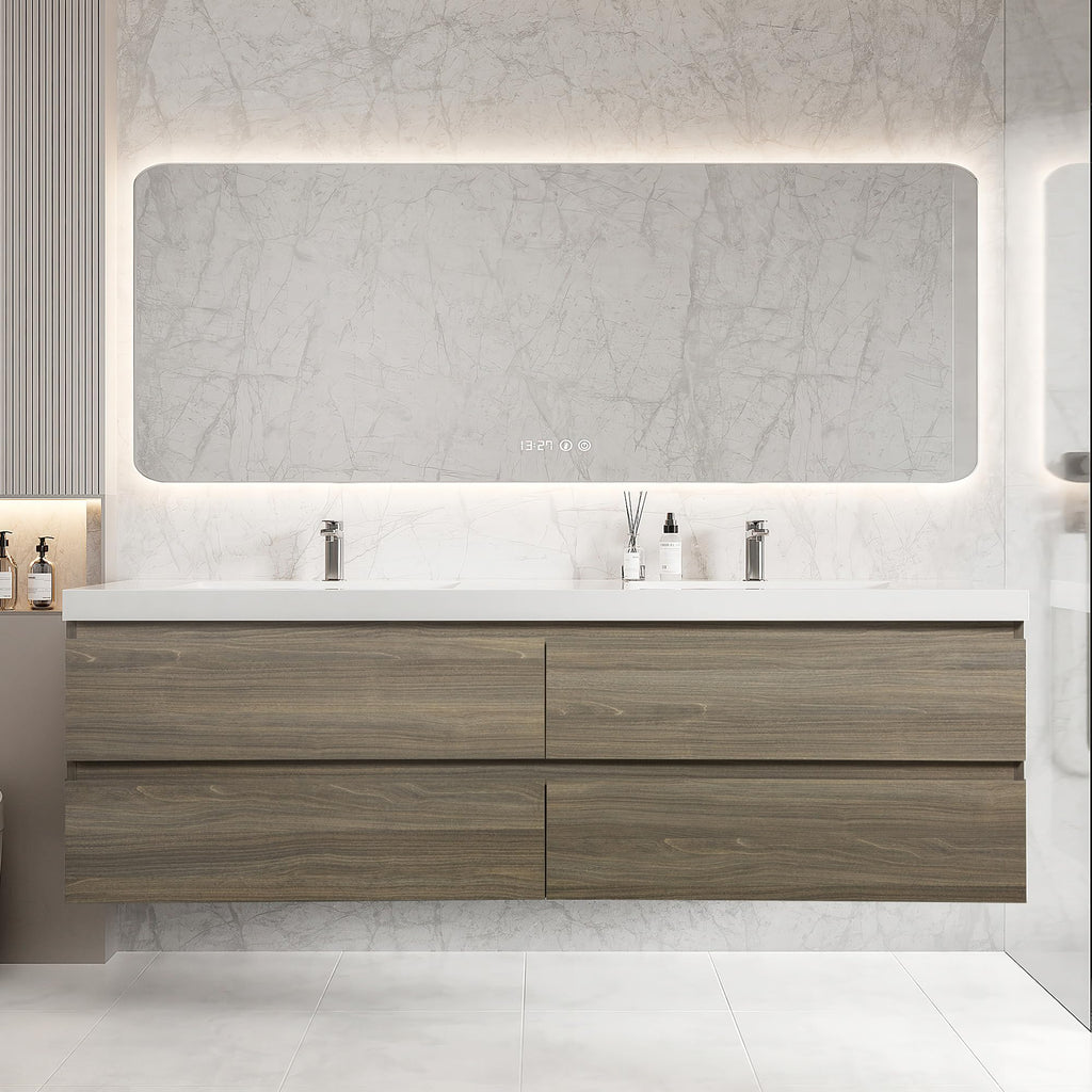 Floating Bathroom Vanity with Sink, Large Storage Wall Mounted Floating Vanity with Soft Close Drawers, One-Piece Basin Bathroom Sink Cabinet