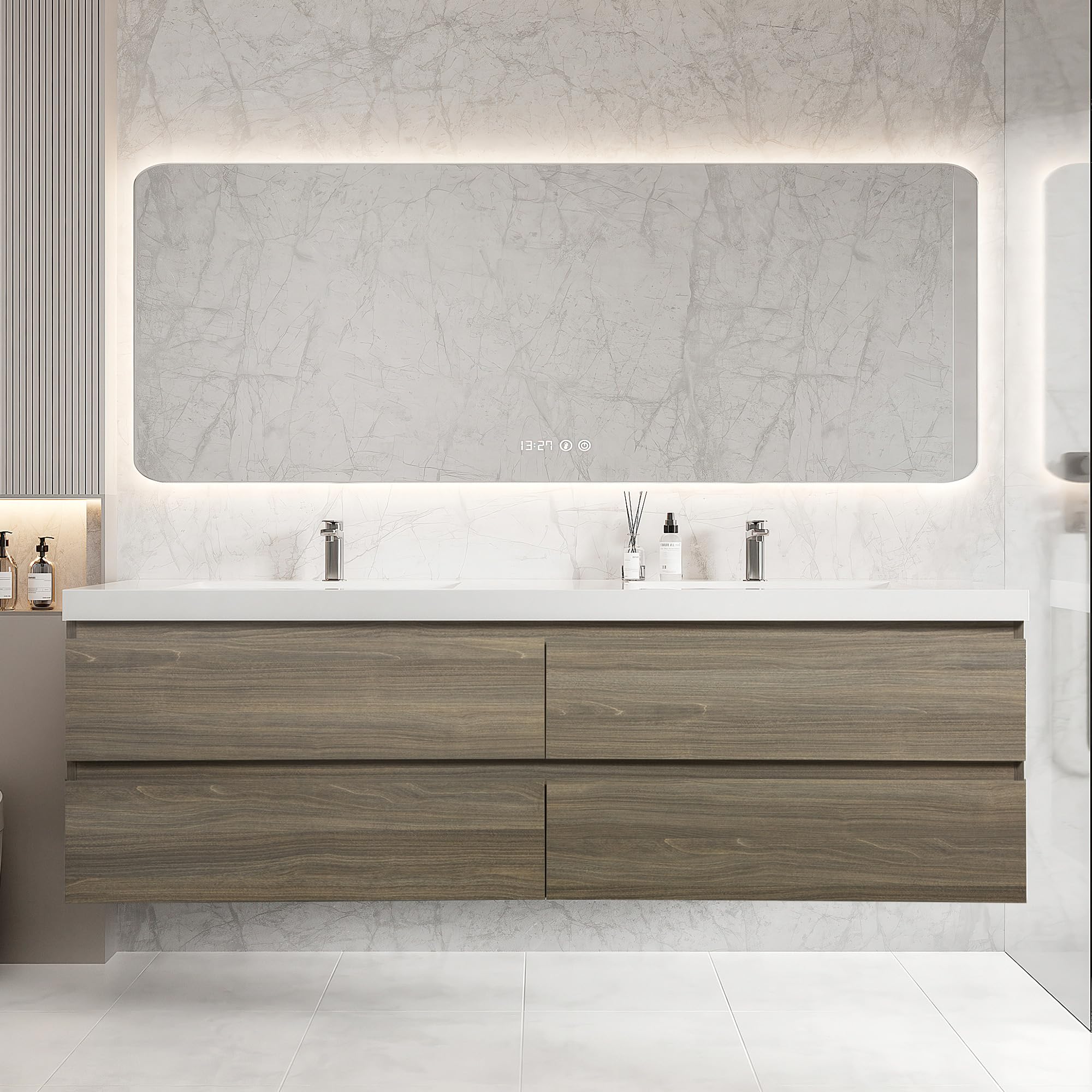 Floating Bathroom Vanity with Sink, Large Storage Wall Mounted Floating Vanity with Soft Close Drawers, One-Piece Basin Bathroom Sink Cabinet