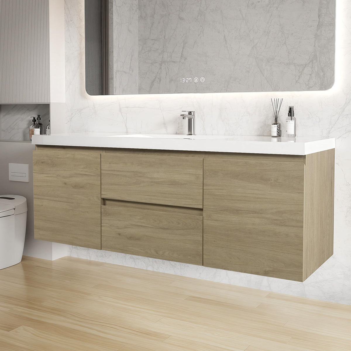 Floating Bathroom Vanity with Sink, Wall Mounted Floating Vanity with Soft Close Drawers, Large Storage Bathroom Vanity with One-Piece Smooth Sink, Fully Assembled