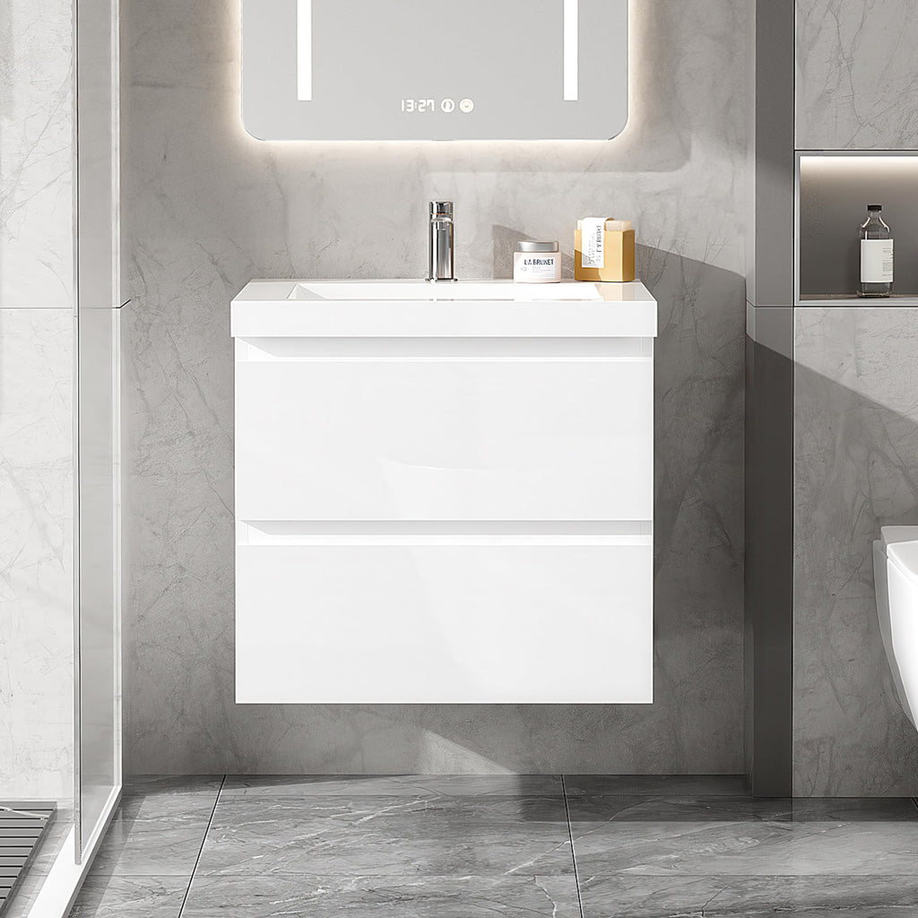 Floating Bathroom Vanity with Sink, Large Storage Wall Mounted Floating Vanity with Soft Close Drawers, One-Piece Basin Bathroom Sink Cabinet