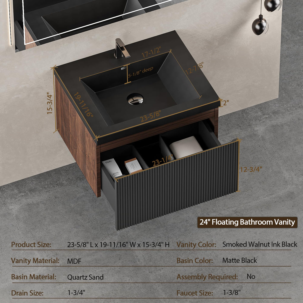 Floating Bathroom Vanity with Sink, Large Storage Wall Mounted Floating Vanity with Soft Close Drawers, One-Piece Basin Bathroom Sink Cabinet
