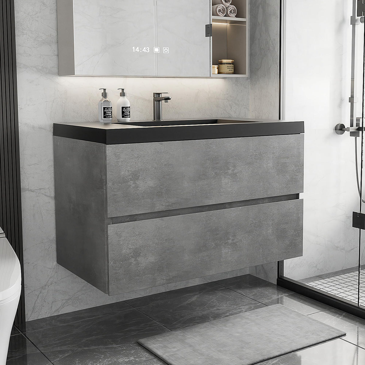 Floating Bathroom Vanity with Sink, Large Storage Wall Mounted Floating Vanity with Soft Close Drawers, One-Piece Basin Bathroom Sink Cabinet