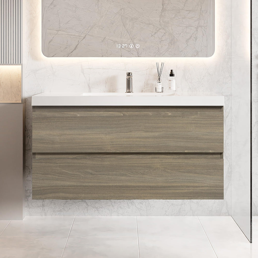 Floating Bathroom Vanity with Sink, Large Storage Wall Mounted Floating Vanity with Soft Close Drawers, One-Piece Basin Bathroom Sink Cabinet