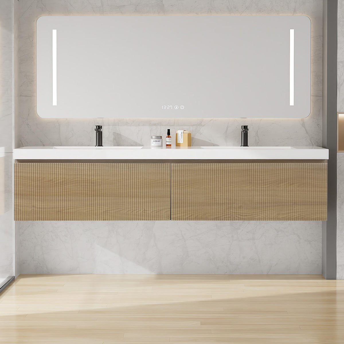 Floating Bathroom Vanity with Sink, Large Storage Wall Mounted Floating Vanity with Soft Close Drawers, One-Piece Basin Bathroom Sink Cabinet