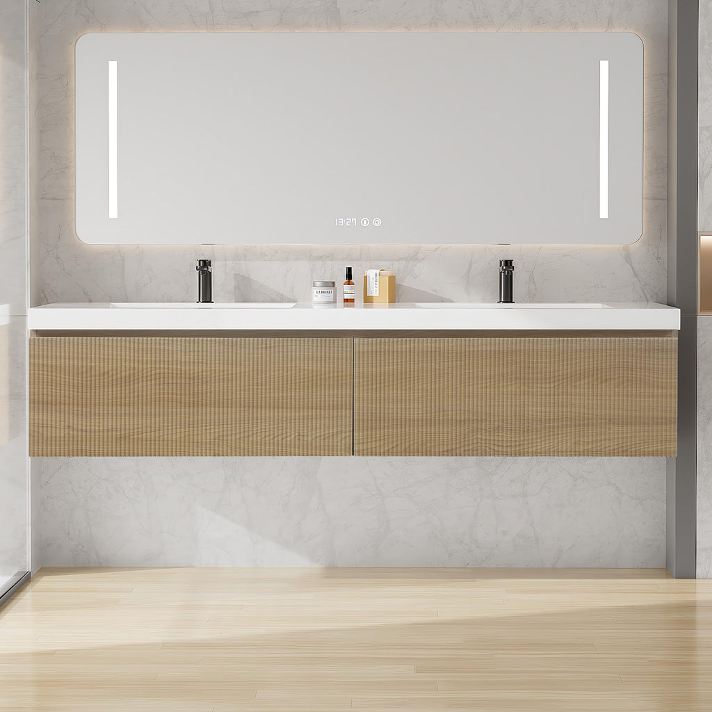 Floating Bathroom Vanity with Sink, Large Storage Wall Mounted Floating Vanity with Soft Close Drawers, One-Piece Basin Bathroom Sink Cabinet