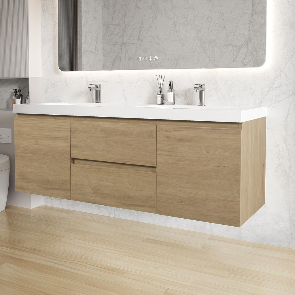 Floating Bathroom Vanity with Sink, Wall Mounted Floating Vanity with Soft Close Drawers, Large Storage Bathroom Vanity with One-Piece Smooth Sink, Fully Assembled