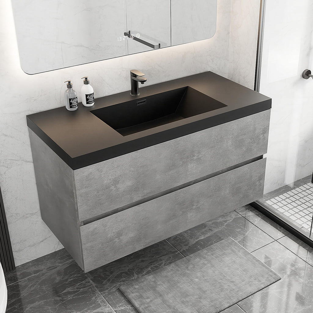 Floating Bathroom Vanity with Sink, Large Storage Wall Mounted Floating Vanity with Soft Close Drawers, One-Piece Basin Bathroom Sink Cabinet