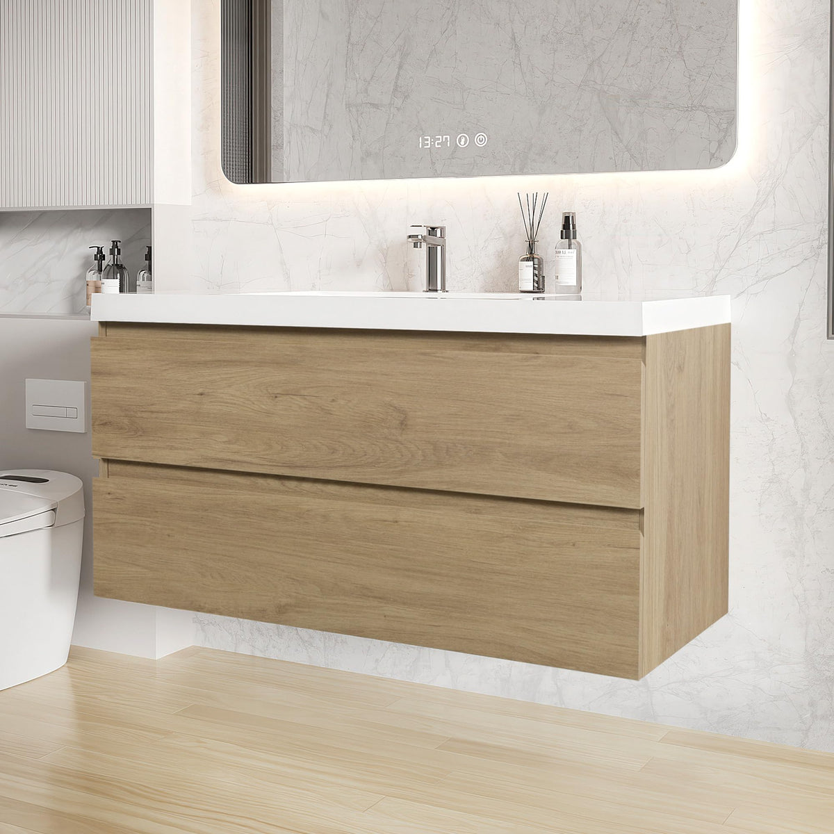 Floating Bathroom Vanity with Sink, Wall Mounted Floating Vanity with Soft Close Drawers, Large Storage Bathroom Vanity with One-Piece Smooth Sink, Fully Assembled