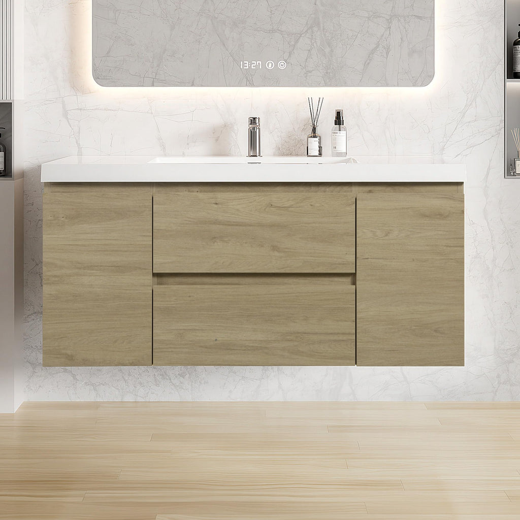 Floating Bathroom Vanity with Sink, Large Storage Wall Mounted Floating Vanity with Soft Close Drawers, One-Piece Basin Bathroom Sink Cabinet
