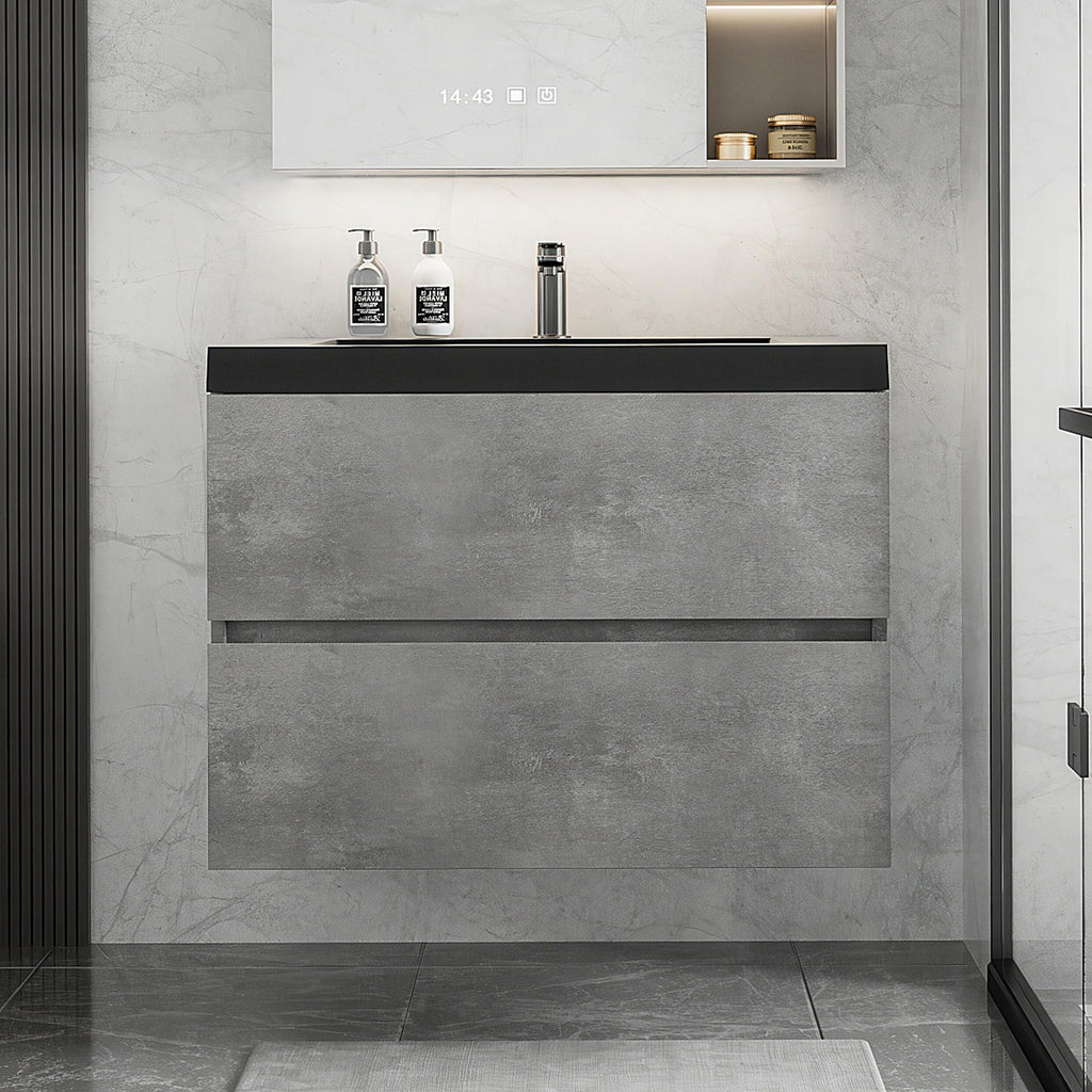 Floating Bathroom Vanity with Sink, Large Storage Wall Mounted Floating Vanity with Soft Close Drawers, One-Piece Basin Bathroom Sink Cabinet