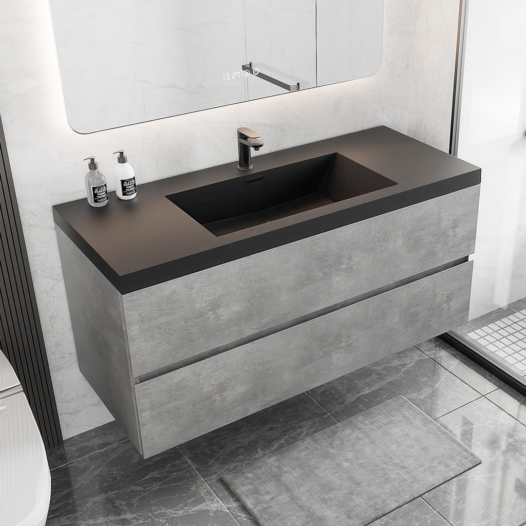 Floating Bathroom Vanity with Sink, Large Storage Wall Mounted Floating Vanity with Soft Close Drawers, One-Piece Basin Bathroom Sink Cabinet