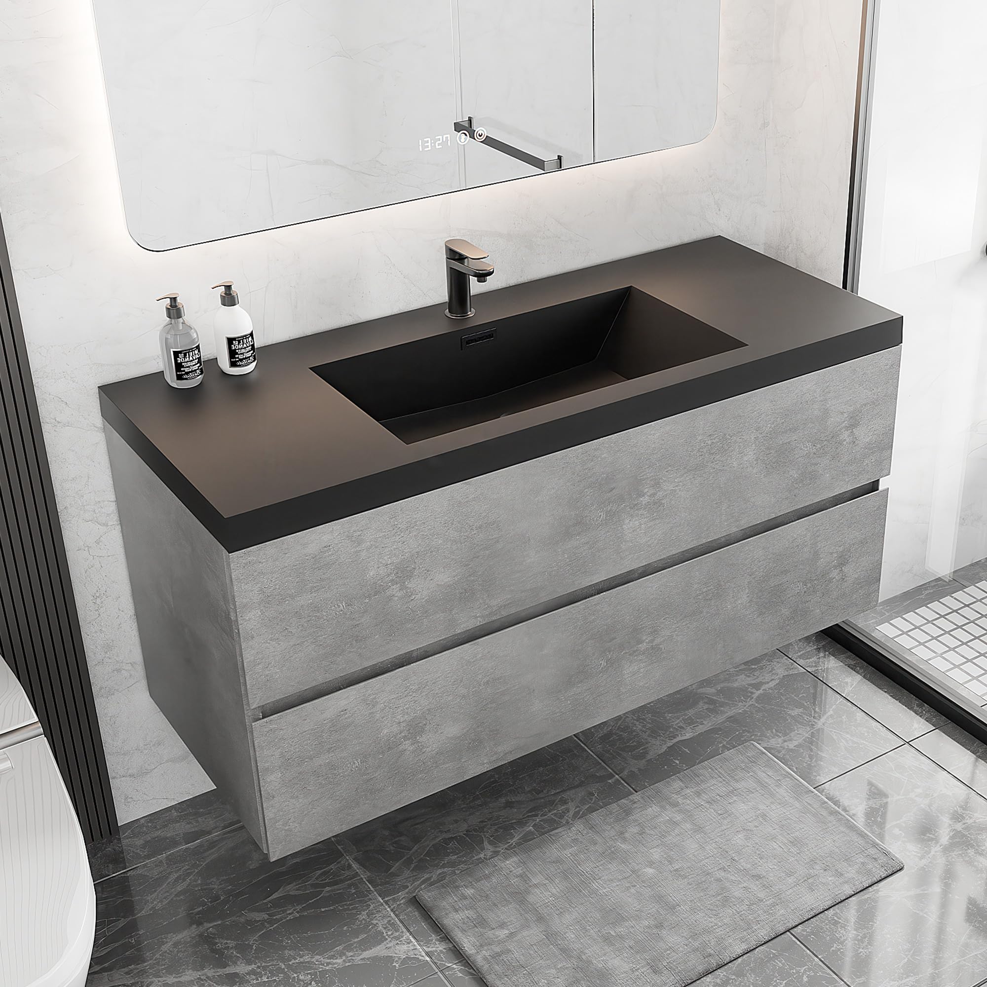 Floating Bathroom Vanity with Sink, Large Storage Wall Mounted Floating Vanity with Soft Close Drawers, One-Piece Basin Bathroom Sink Cabinet