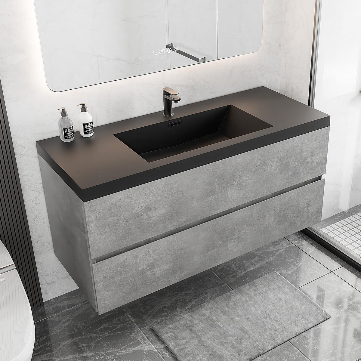 Floating Bathroom Vanity with Sink, Large Storage Wall Mounted Floating Vanity with Soft Close Drawers, One-Piece Basin Bathroom Sink Cabinet