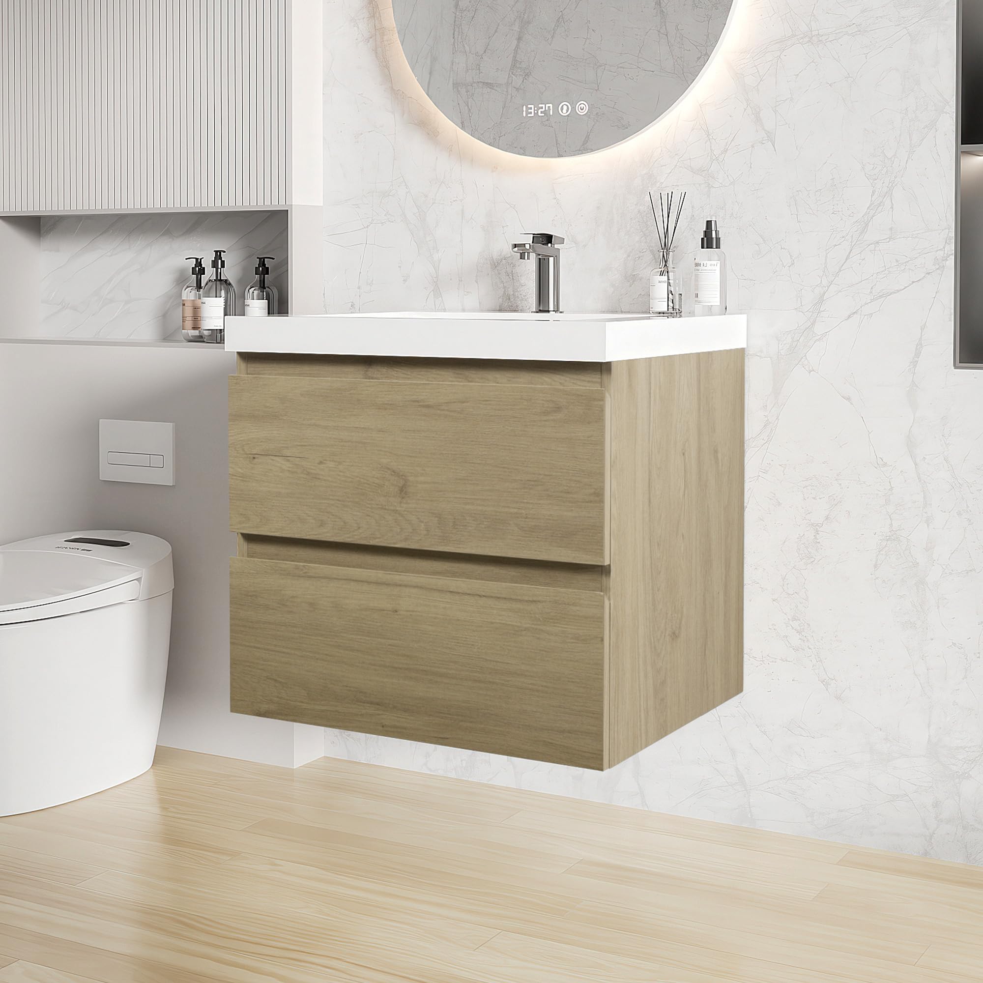 Floating Bathroom Vanity with Sink, Wall Mounted Floating Vanity with Soft Close Drawers, Large Storage Bathroom Vanity with One-Piece Smooth Sink, Fully Assembled
