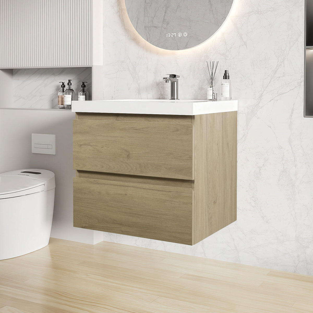 Floating Bathroom Vanity with Sink, Wall Mounted Floating Vanity with Soft Close Drawers, Large Storage Bathroom Vanity with One-Piece Smooth Sink, Fully Assembled