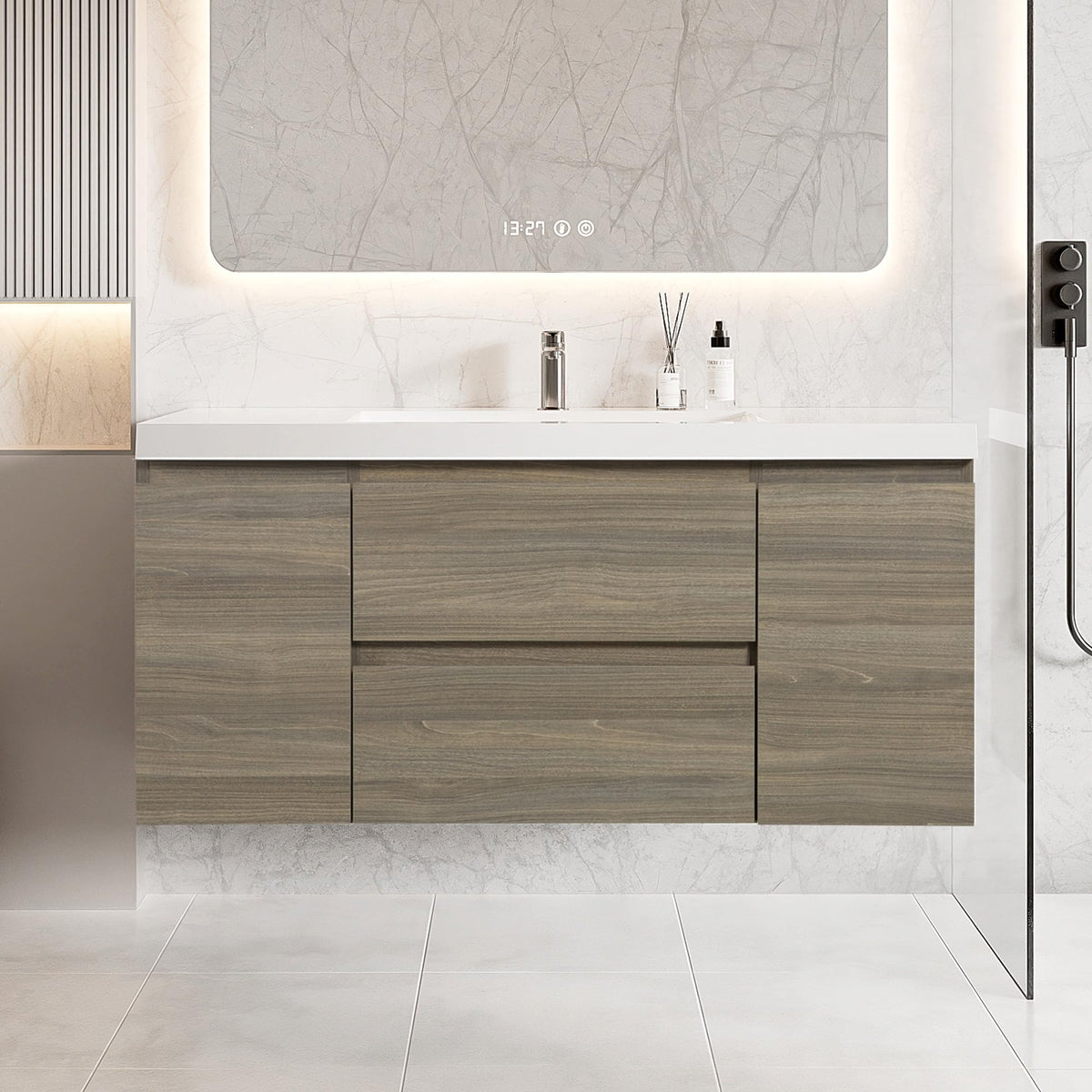 Floating Bathroom Vanity with Sink, Large Storage Wall Mounted Floating Vanity with Soft Close Drawers, One-Piece Basin Bathroom Sink Cabinet