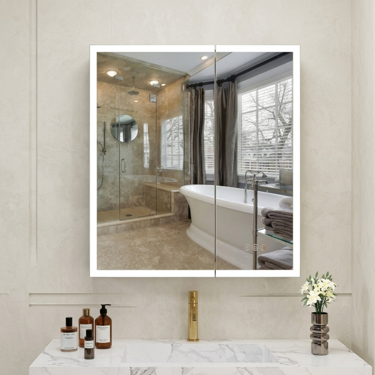 30"X32"Led Medicine Cabinet Bathroom Mirror Recessed /Wall Mounted,Anti-Fog
