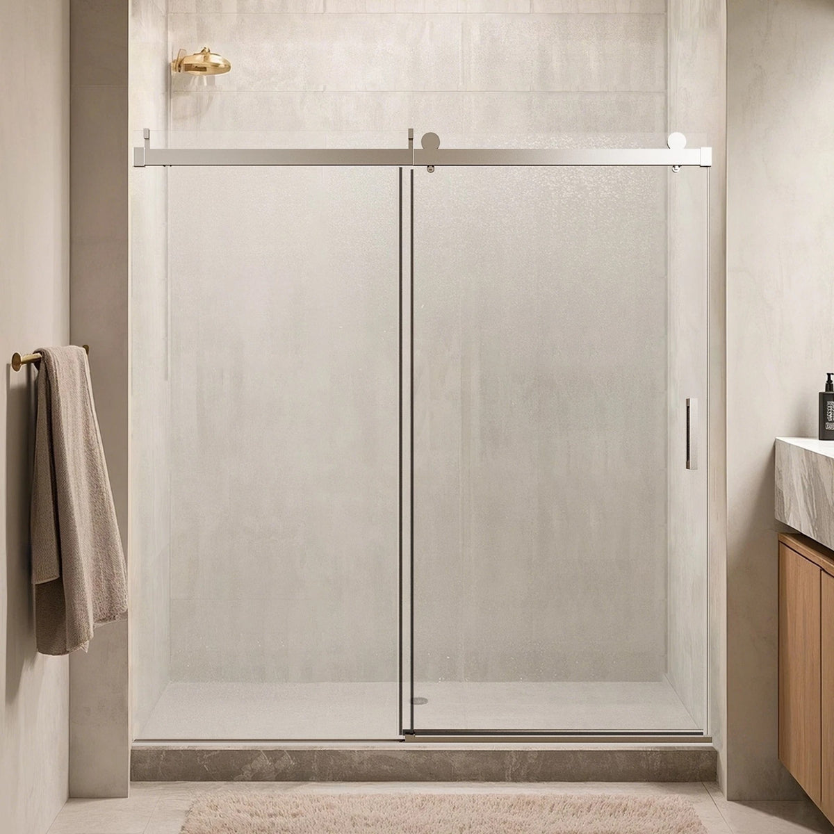 68-72"W*76"H Frameless Single Sliding Soft-Close Shower Doors 3/8"Tempered Glass