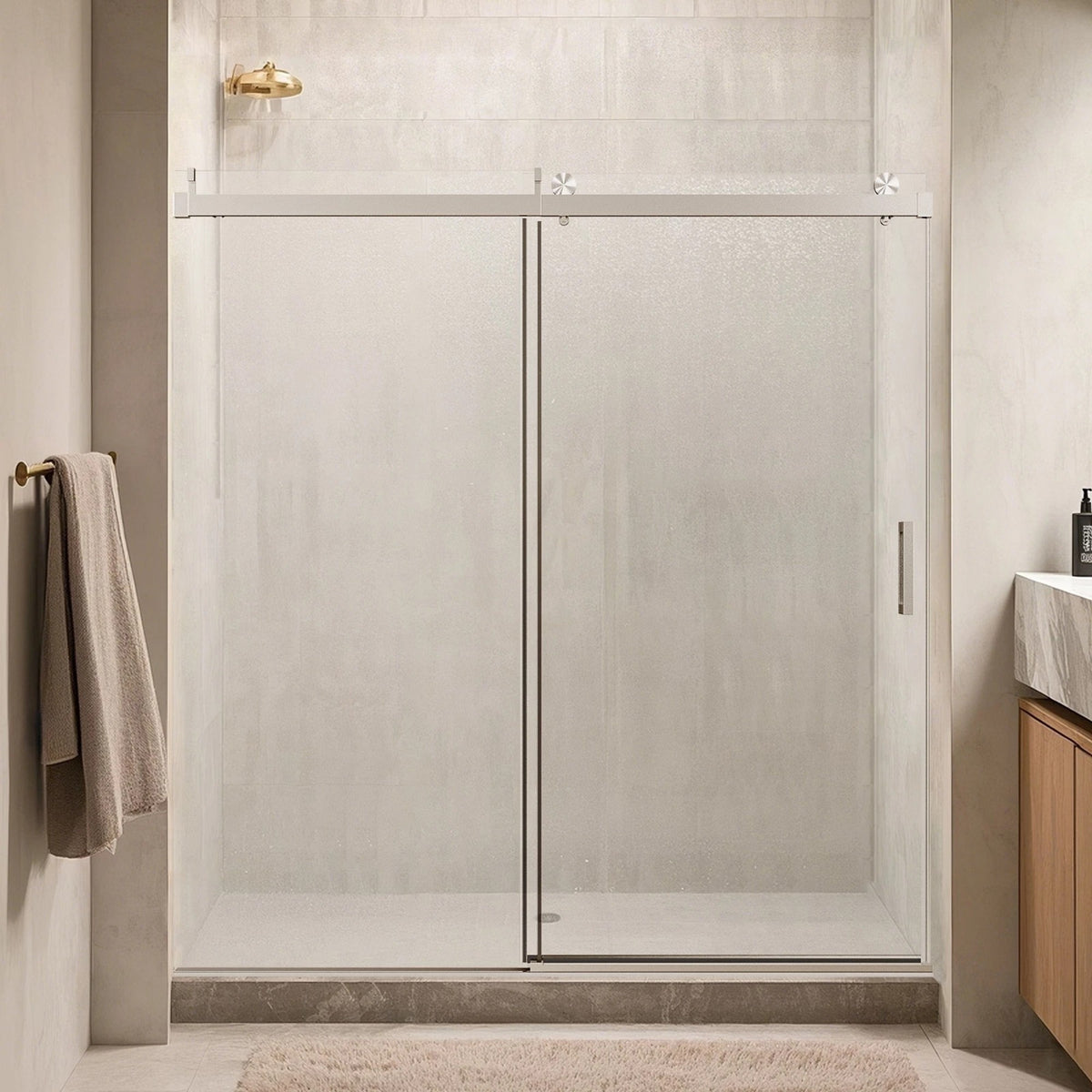 68-72"W*76"H Frameless Single Sliding Soft-Close Shower Doors 3/8"Tempered Glass