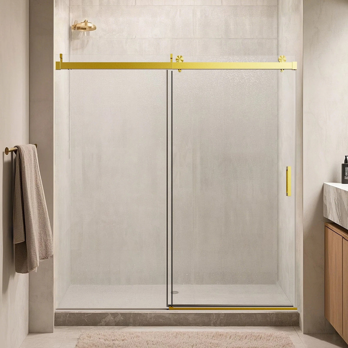 68-72"W*76"H Frameless Single Sliding Soft-Close Shower Doors 3/8"Tempered Glass