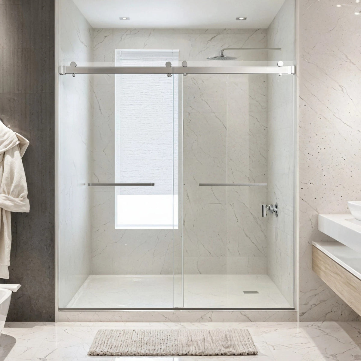 68-72x76" Frameless Double Slide Shower Door 3/8" Tempered Glass