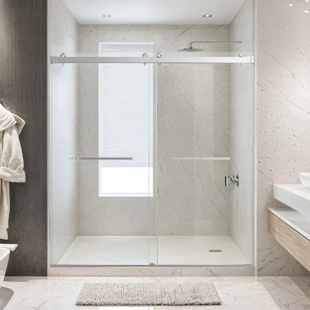 68-72x76" Frameless Double Slide Shower Door 3/8" Tempered Glass