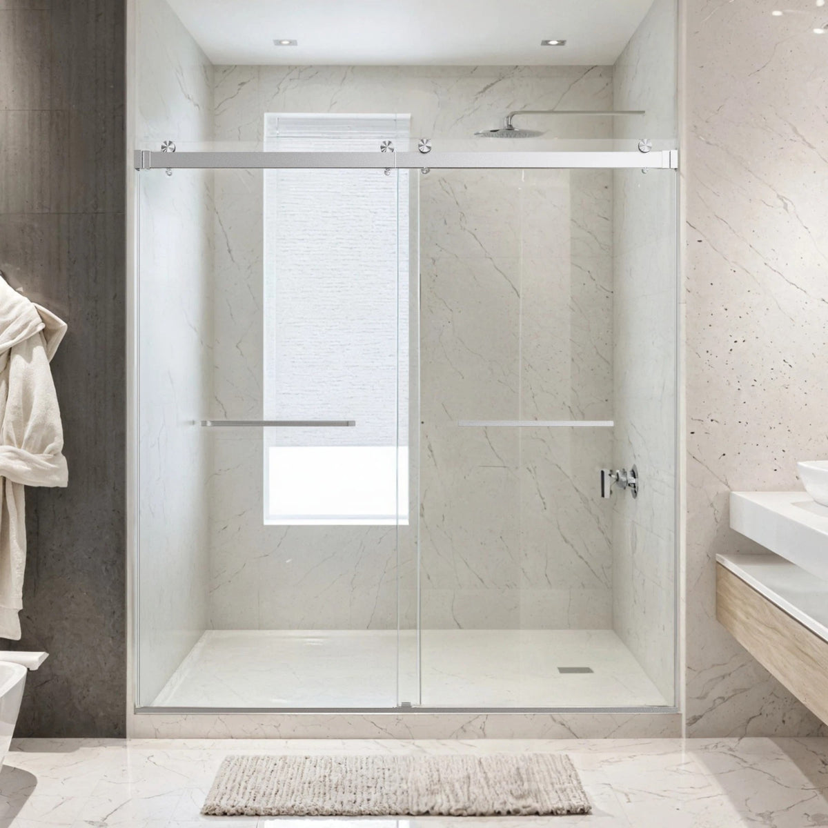 68-72x76" Frameless Double Slide Shower Door 3/8" Tempered Glass