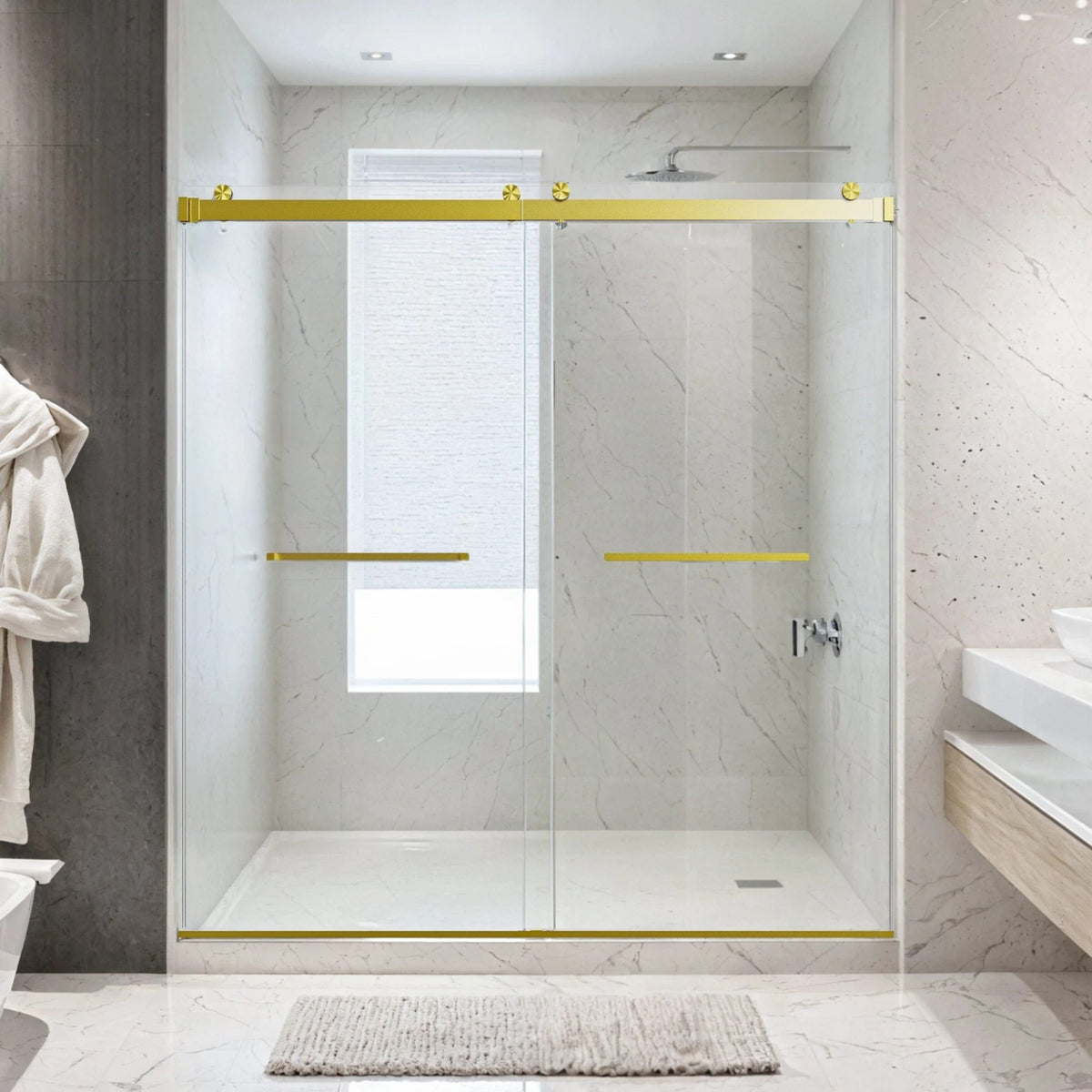 68-72x76" Frameless Double Slide Shower Door 3/8" Tempered Glass