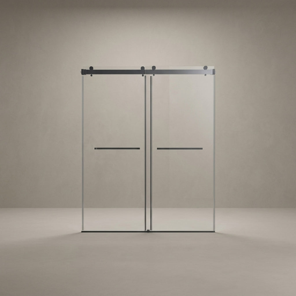 56-60"W x 76"H Double Sliding Shower Door in Brushed Nickel,  10mm Clear Glass