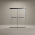 56-60"W x 76"H Double Sliding Shower Door in Brushed Nickel,  10mm Clear Glass