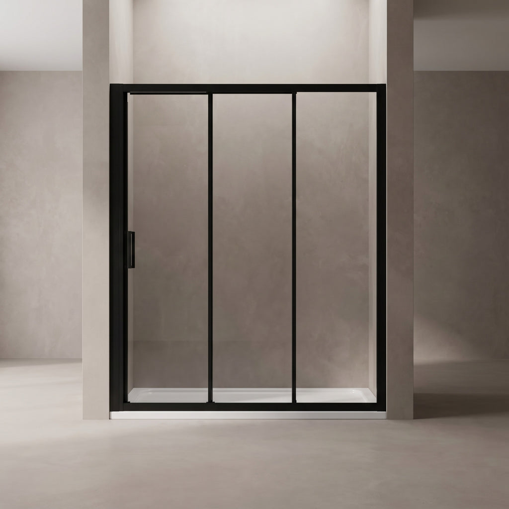 （56"-60") x70"  Tri-fold Sliding Shower Door, Matte Black, 6mm Tempered Glass